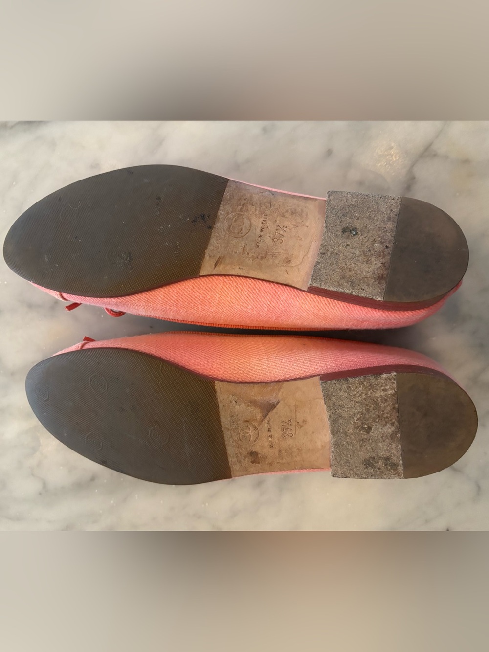 CHANEL Coral Pink Canvas Ballet Flats with CC Emblem 37.5 (run slightly small) - Picture 4 of 4